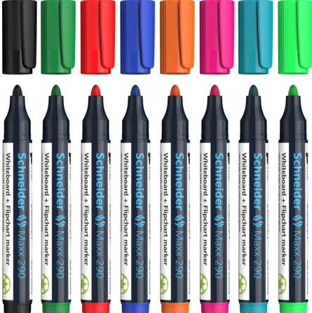 Marker SCHNEIDER Maxx 290, pentru tabla de scris+flipchart, varf rotund 2-3mm, 8 culori/set
