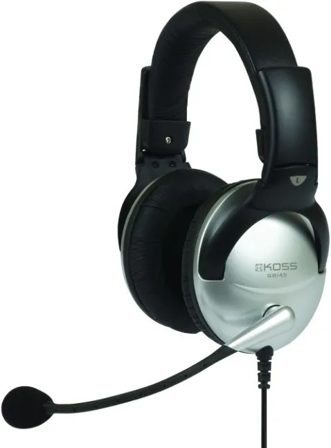 Koss SB45 Headsets, Over-Ear, Wired, Microphone, Silver/Black