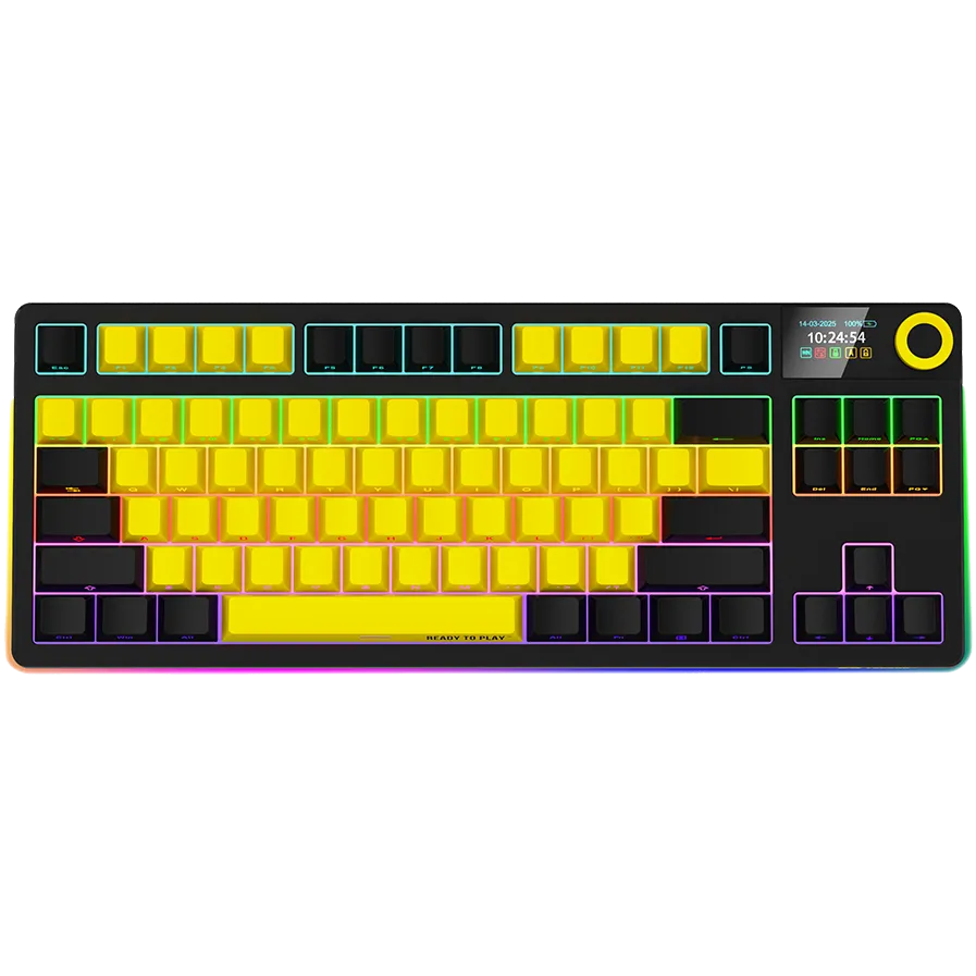 LORGAR KBP70TKLW, Wireless TKL Mechanical Gaming Keyboard Pro, Black/yellow, EN layout