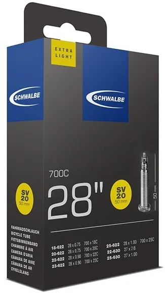 Schwalbe - camera bicicleta 28" Extra Light - SV20 - 28x0.75/0.90 - 18/25-622/630 - 700x18C/23C - valva presta 50 mm