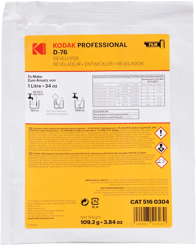 Kodak Professional D-76 Film Developer Powder To Make 1L