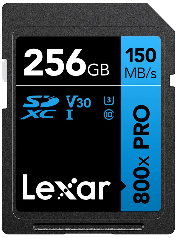 Lexar SDXC 800x Pro UHS-I cards, C10 (V30) U3, R150/W45, 256GB