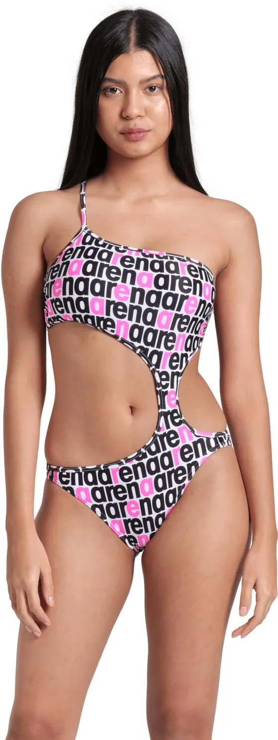 Arena - costum inot femei intreg - Logotype Swimsuit Single Shoulder - White Multi-Black - M/38D