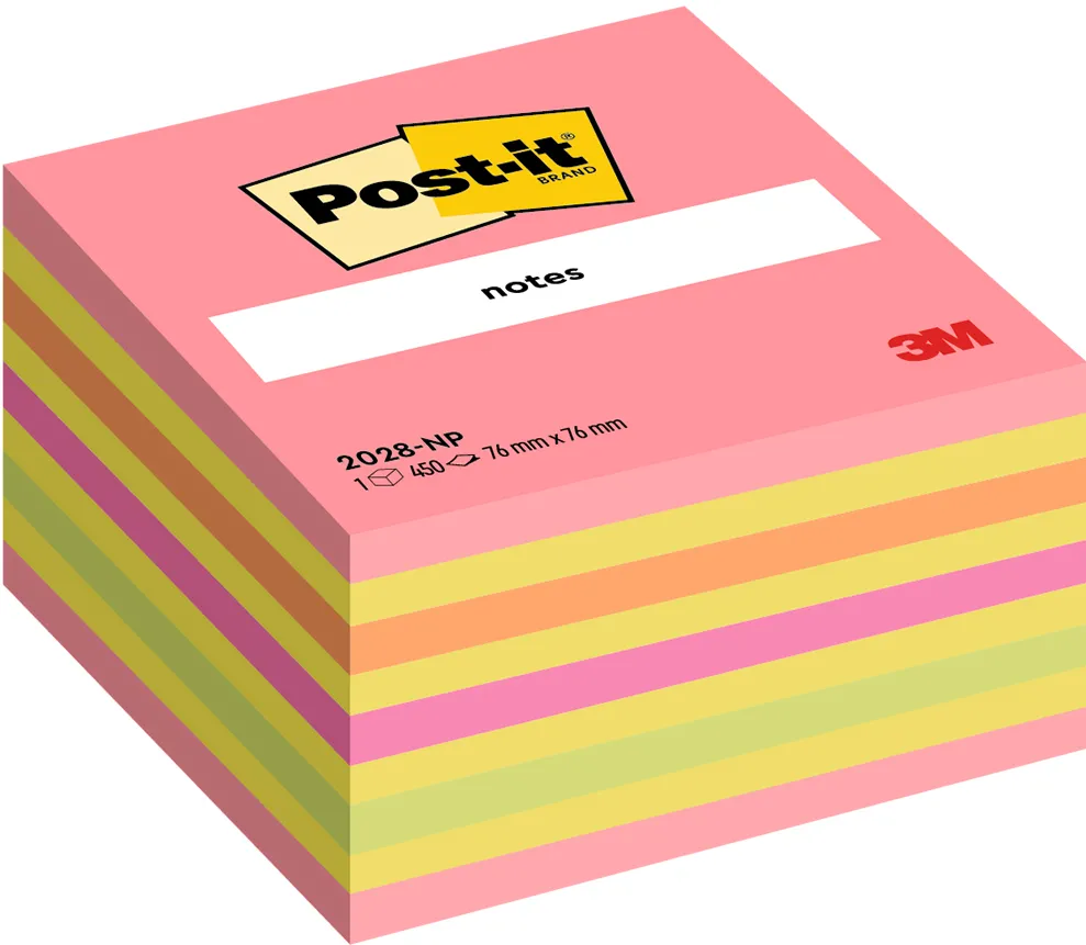 Cub notite adezive Post-it®, Lollipop culori neon, 76 x 76 mm, 450 file/bucata, 100% PEFC