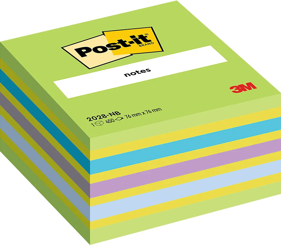 Cub notite adezive Post-it®, Lollipop culori neon, 76 x76 mm, 450 file/bucata, 100% PEFC