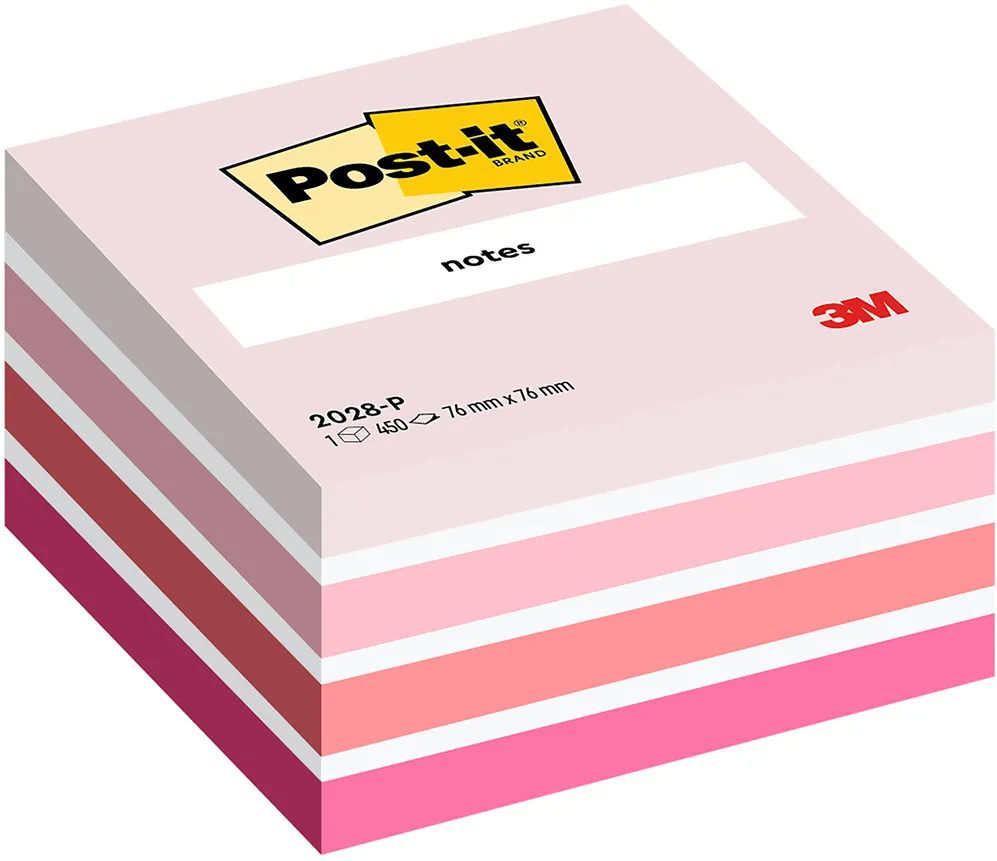 Cub notite adezive Post-it®, Aquarelle roz, 76 x76 mm, 450 file/bucata, 100% PEFC