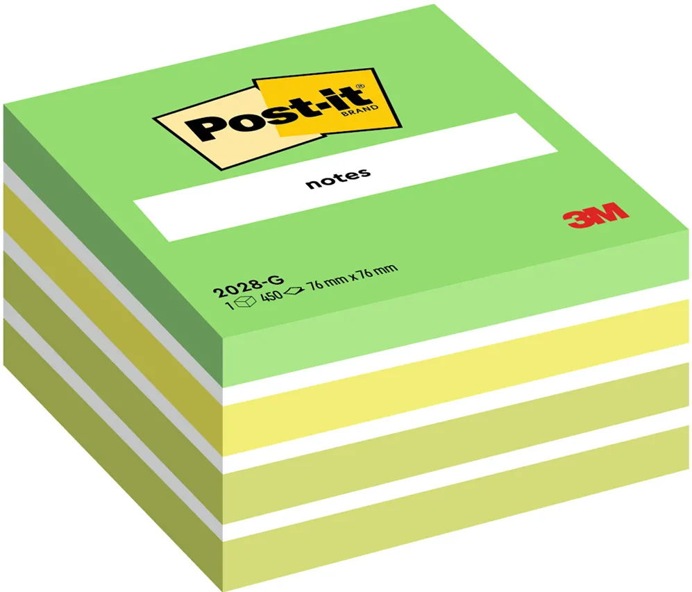 Cub notite adezive Post-it®, Aquarelle verde, 76 x 76 mm, 450 file/bucata, 100% PEFC