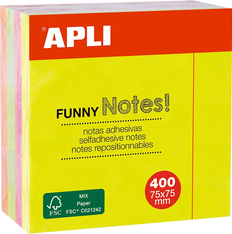 Notite adezive, Apli, 75 x 75 mm, 400 file, 4 culori neon
