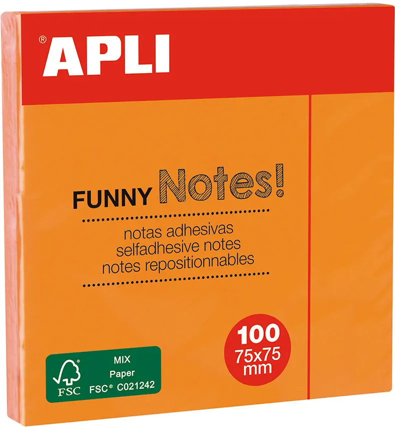 Notite adezive, Apli, 75 x 75 mm, portocaliu, 100 file
