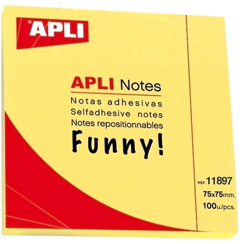 Notite adezive, Apli, 75 x 75 mm, galben, 100 file