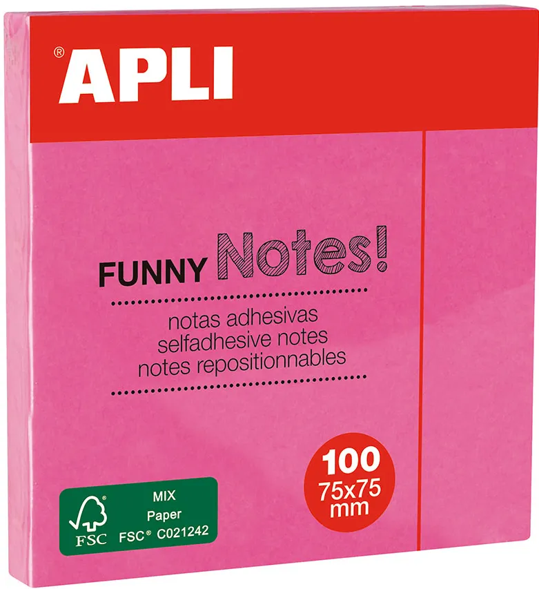 Notite adezive, Apli, 75 x 75 mm, roz, 100 file