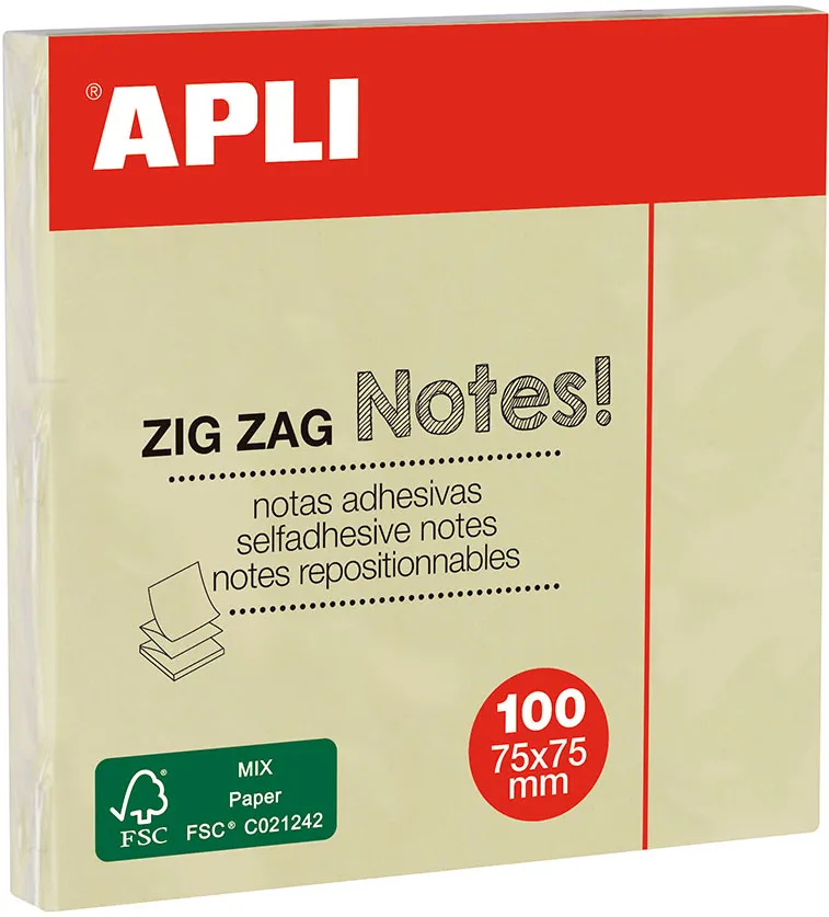 Notite adezive, Apli, 75 x 75 mm, galben, 100 file/bucata