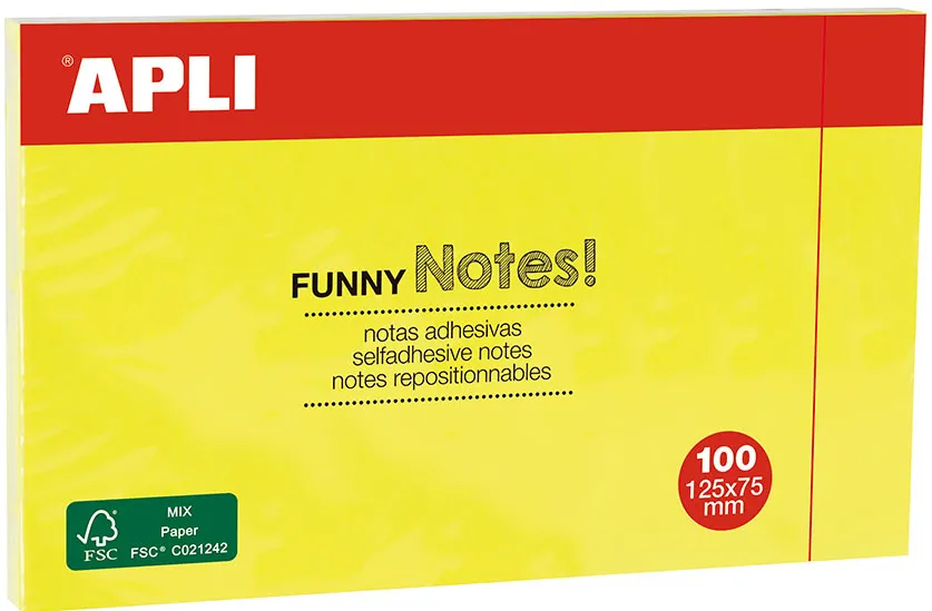 Notite adezive, Apli, 125 x 75 mm, galben, 100 file/set