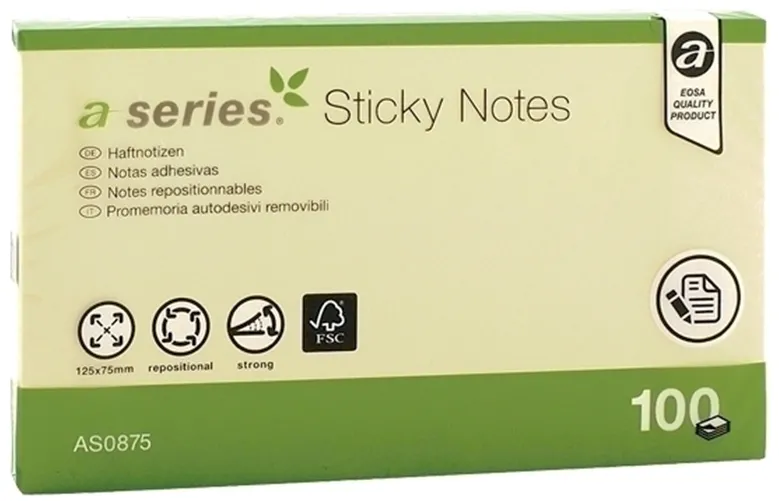 Notite adezive, A-Series, 125 x 75 mm, galben, 100 file