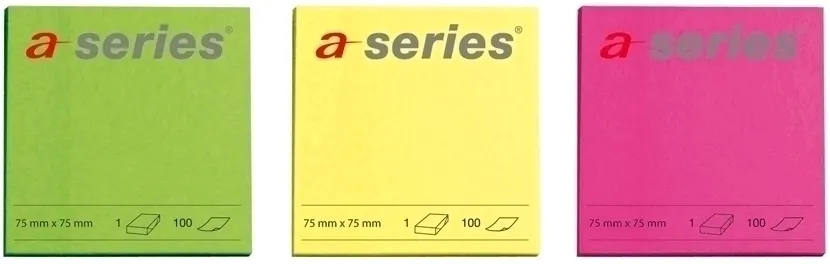 Notite adezive A-Series, 75x75 mm, diverse culori neon