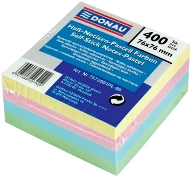 Notite adezive, Donau, 76 x 76 mm, multicolor, 400 file