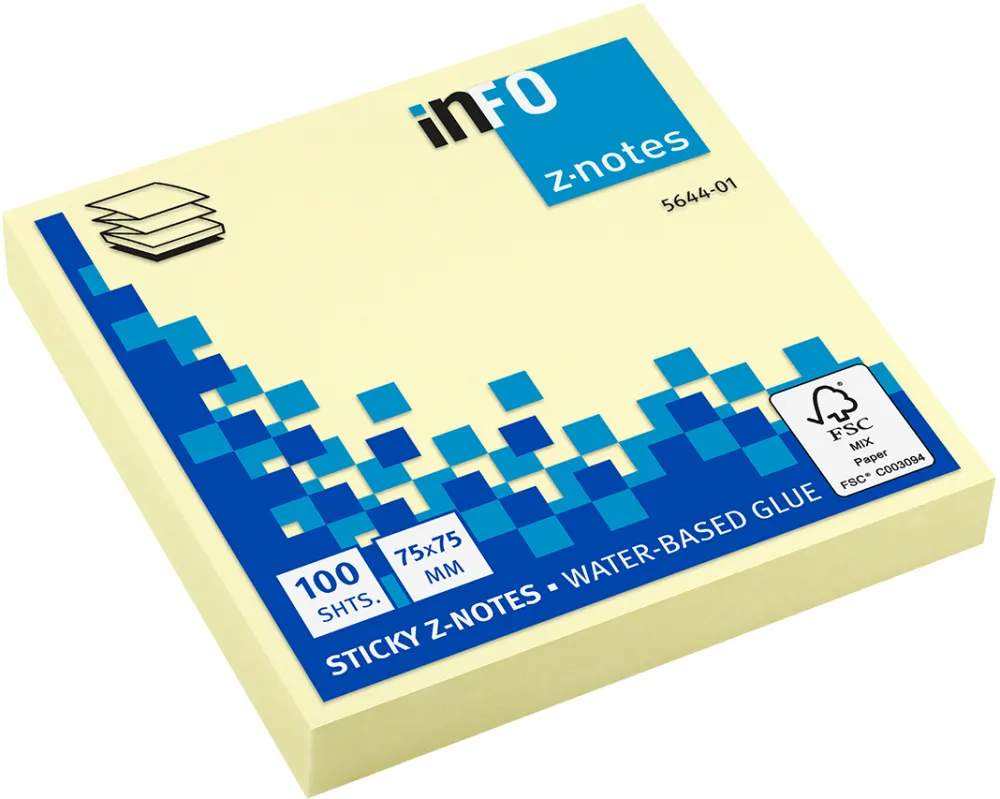 Notite adezive InFO Z-notes, 75x75 mm, galben pastel, 100 file/set