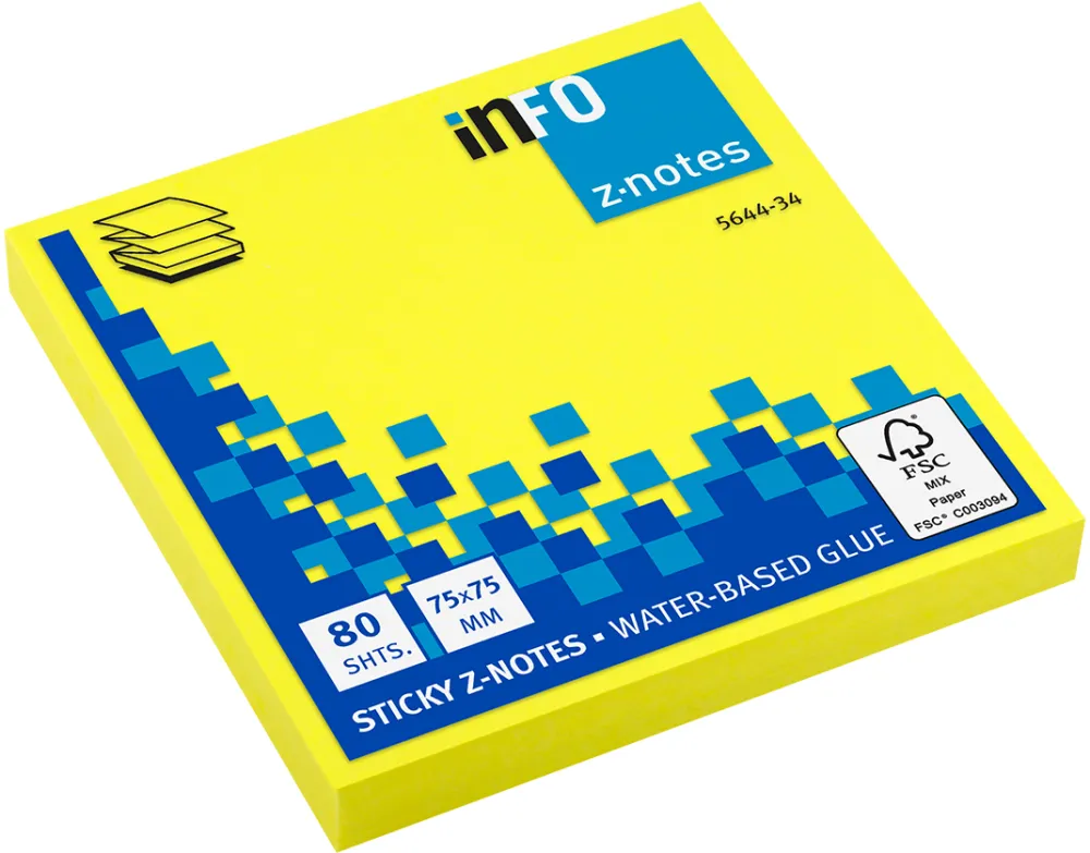 Notite adezive InFO Z-notes, 75x75 mm, galben neon, 80 file/set