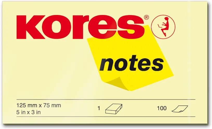 Notite adezive, Kores, 125 x 75 mm, galben, 100 file