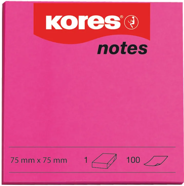 Notite adezive, Kores, 75 x 75 mm, magenta, 100 file