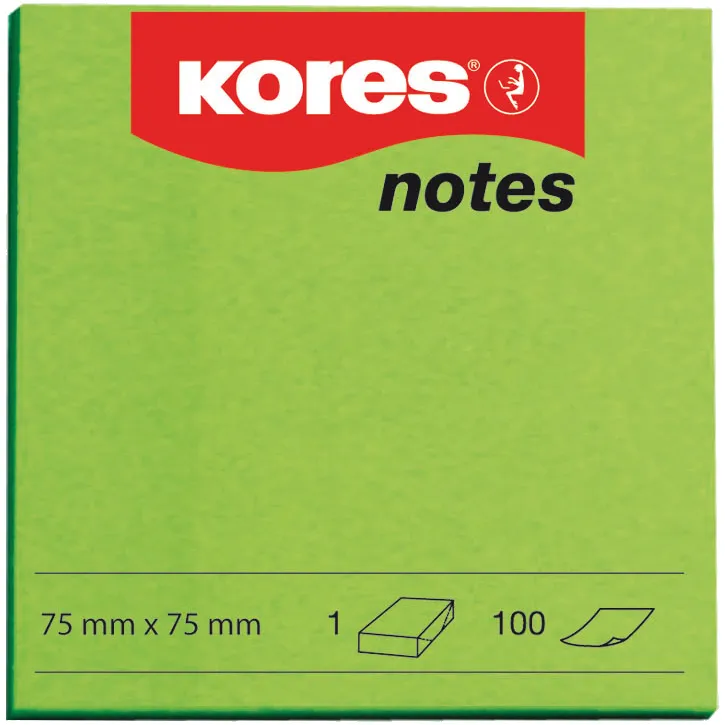Notite adezive, Kores, 75 x 75 mm, verde, 100 file