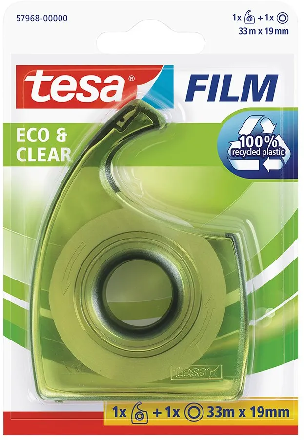 Banda adeziva Tesa Ecologo transparenta, 19 mm x 33 m, cu dispenser EasyCut