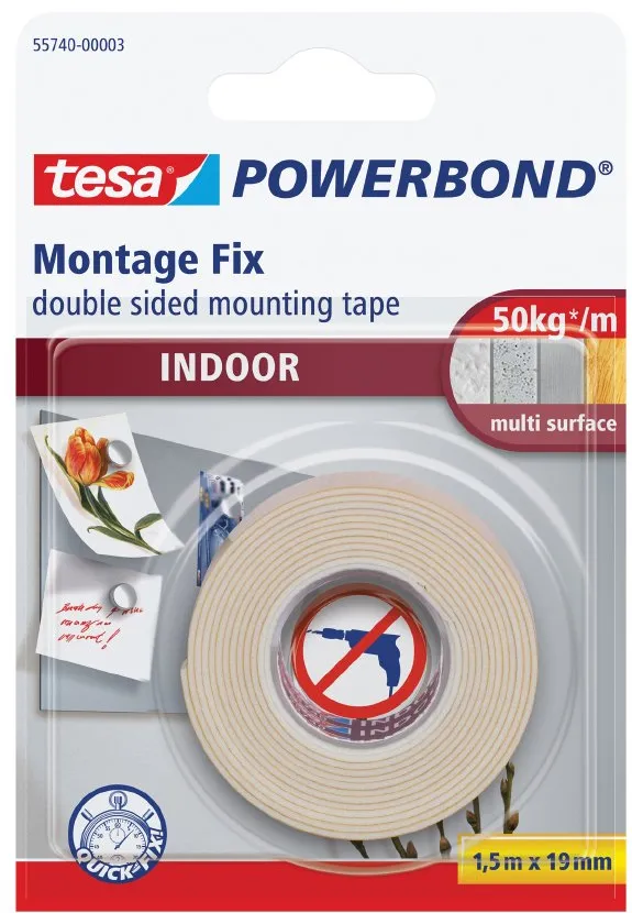 Banda dublu adeziva buretata Tesa pentru interior, 19 mm x 1.5 m