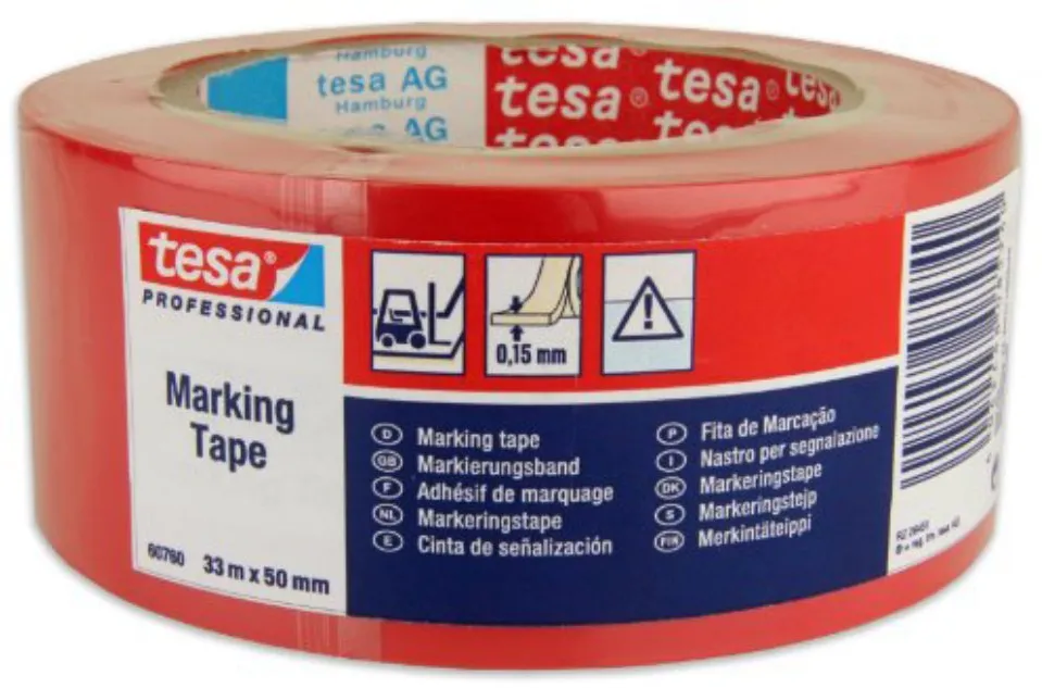 Banda adeziva de marcare Tesa, rosie, 50 mm x 33 m