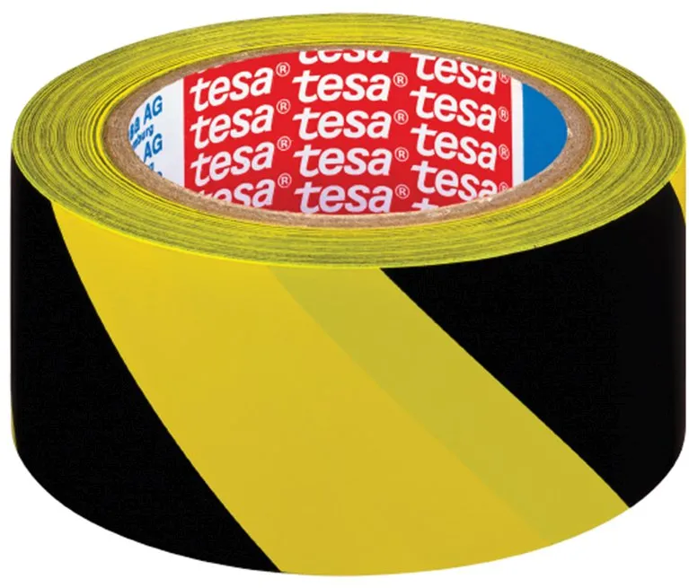 Banda adeziva de marcare Tesa, negru/galben, 50 mm x 33 m