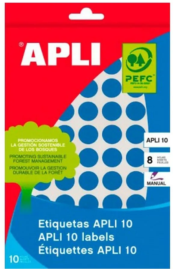 Etichete autoadezive Apli, albastru, 19 mm, 320 etichete/blister