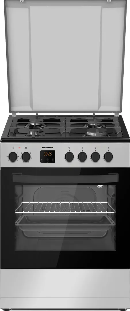 Aragar mixt HFSC-S66FDC-BIX, digital, 4 arzatoare, cuptor electric, aprindere electrica plita, timer, grill, ventilatie, 60x60, inox