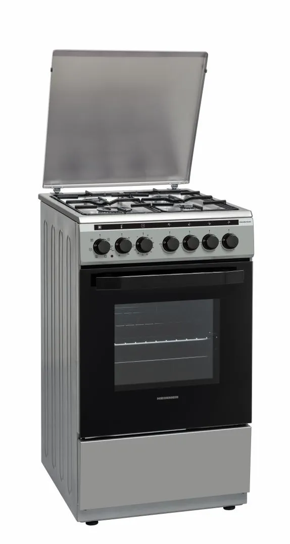 Aragaz mixt HFSC-V60LITGC-SS, 4 arzatoare gaz, Dispozitiv de siguranta plita, Aprindere electrica, Cuptor electric, Timer, Grill, Clasa A, 50 cm, Inox