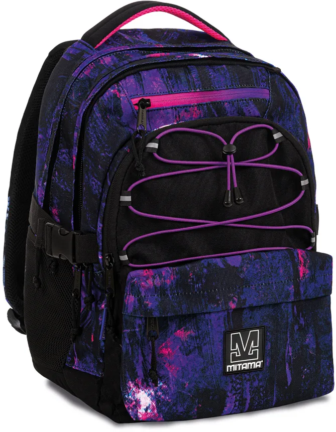 Ghiozdan Mitama, 3 compartimente, design mov cu negru, 43 x 32 x 22 cm