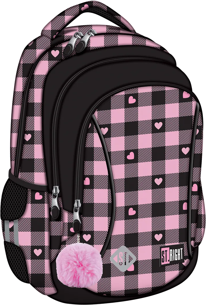 Ghiozdan scolar Majewski ST Right, BP26, Pink Checkered, 3 compartimente, 39 x 27 x 17 cm