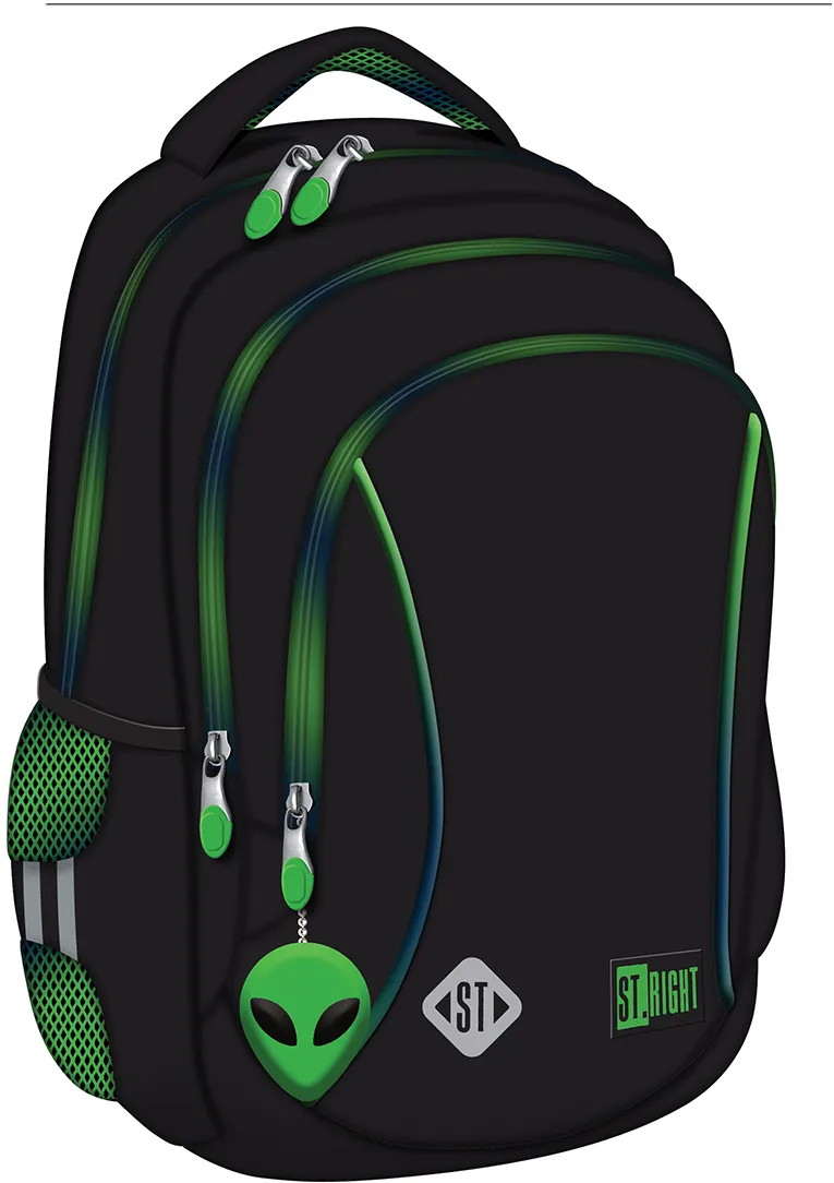 Ghiozdan scolar Majewski ST Right, BP26, Green Power, 3 compartimente, 39 x 27 x 17 cm