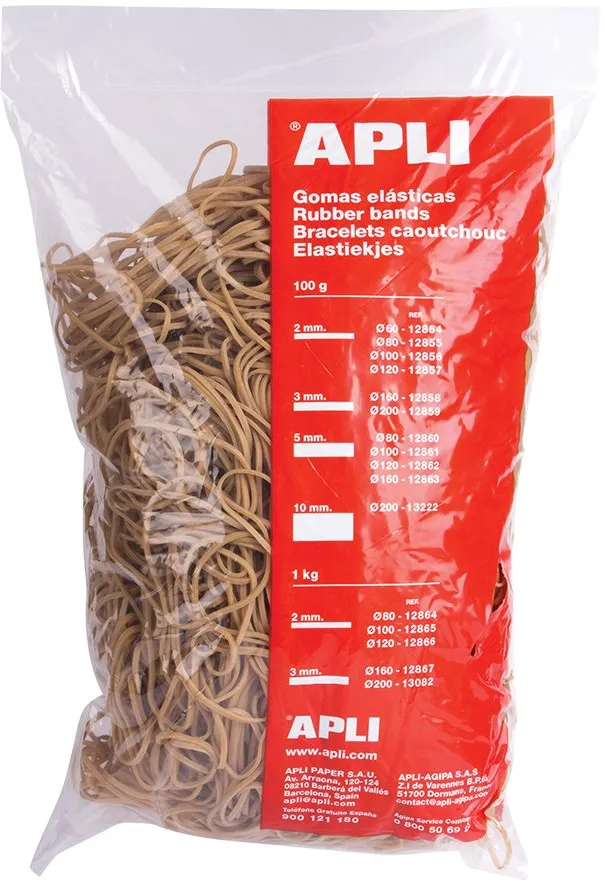 Elastice Apli, diametru 80 mm, latime 2 mm, 1 kg/punga