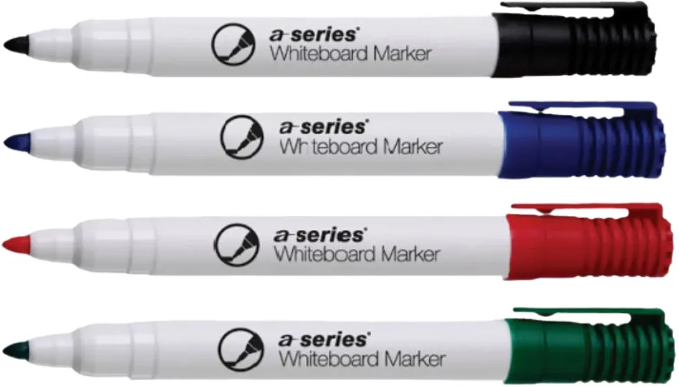 Marker pentru tabla A-series, corp plastic, varf 2 mm, 4 culori/set