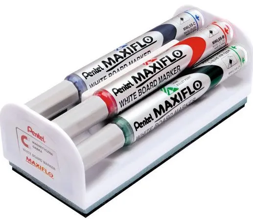 Set Maxiflo pentru tabla, format din 4 markere asortate + burete magnetic
