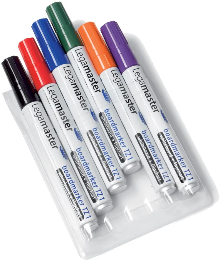 Marker pentru tabla Legamaster, TZ1 varf rotund, 1.5-3 mm, 6 culori/set (negru, rosu, albastru, verde, orange, mov)