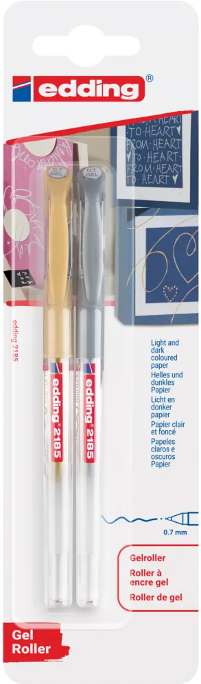Roller Edding 2185 cu gel, varf 0.7mm auriu/argintiu, blister