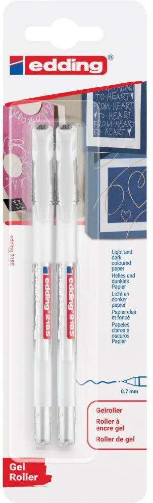 Roller Edding 2185 cu gel, varf 0.7 mm, alb, blister