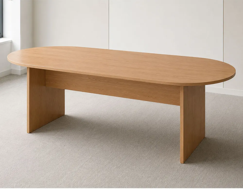 Masa ovala din PAL 220x80 cm, culoare stejar
