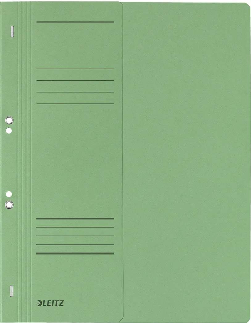 Dosar cu sina Leitz 1/2, carton, 100% reciclat, certificare Blue Angel, A4, cu capse, 170 coli, verde