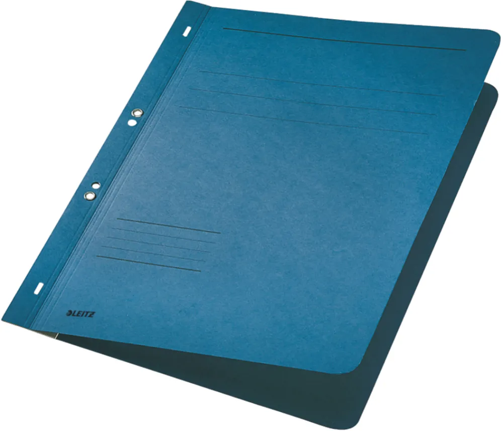 Dosar cu sina Leitz 1/1, carton, 100% reciclat, certificare Blue Angel, A4, cu capse, 170 coli, albastru