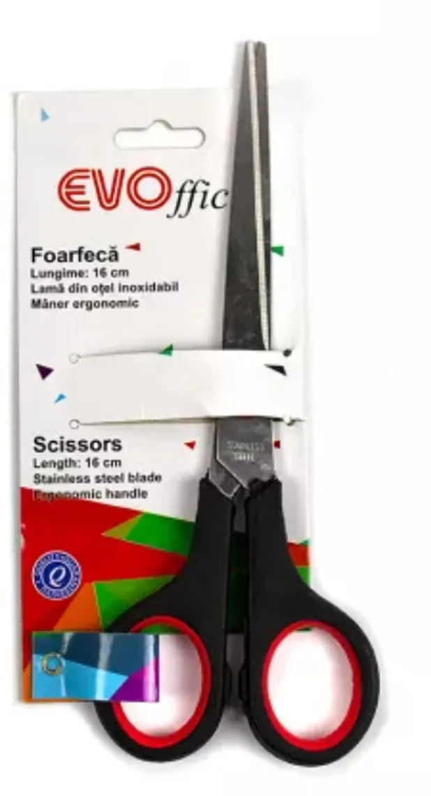 Foarfeca EVOffice, 16 cm, lama din otel, grip confortabil