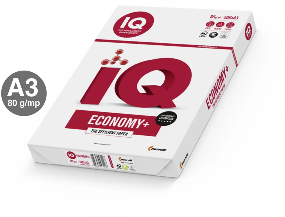 Hartie copiator IQ Economy Plus, A3, 80g, 500 coli/top