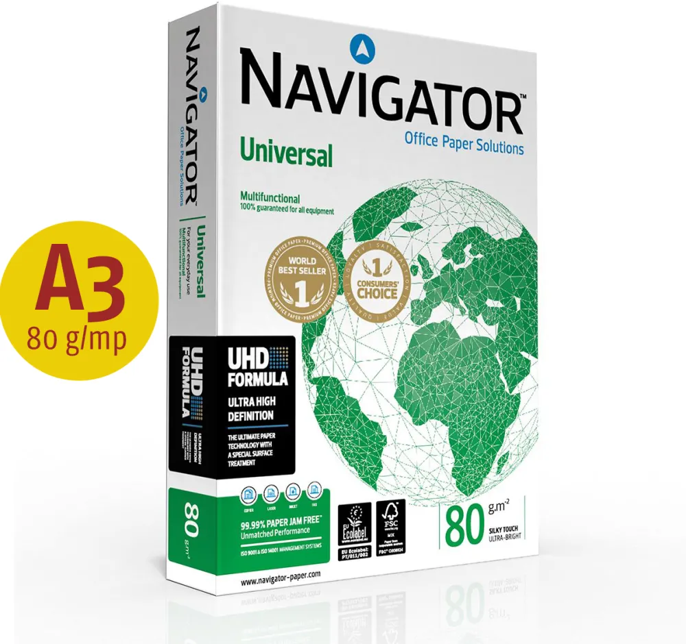 Hartie copiator Navigator Universal, A3, 80 g, 500 coli/top, 5 topuri/cutie