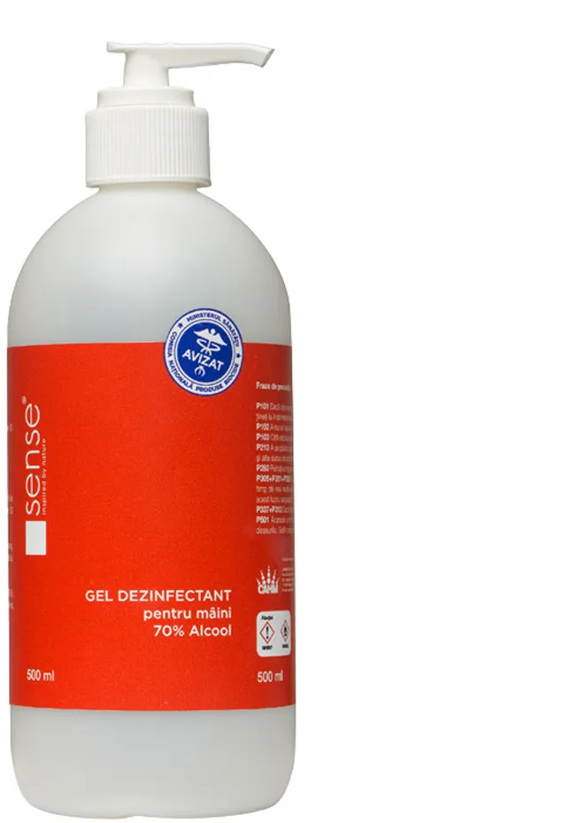 Gel dezinfectant pentru maini Sense, 70% alcool, cu pompita, 500 ml