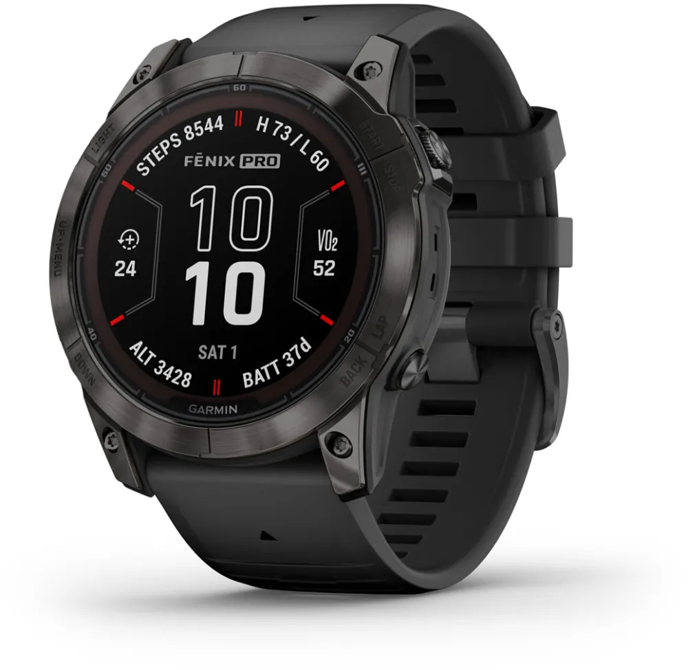 Garmin - fenix 7X Pro Sapphire Solar - Carbon Gray DLC Titanium with Black Band