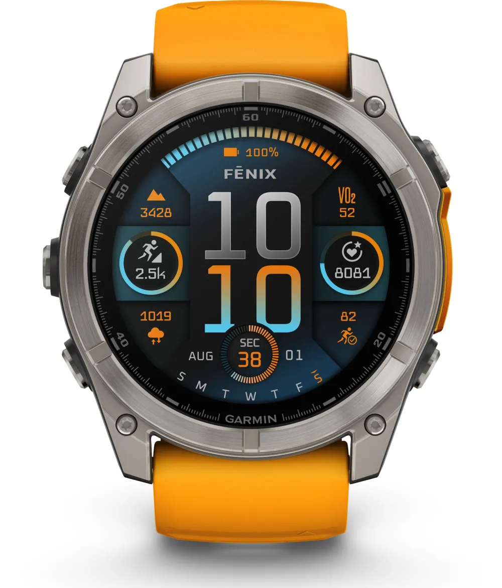 Garmin - fenix 8 AMOLED Sapphire - 51 mm - Titanium with Spark Orange | Graphite Silicone Band